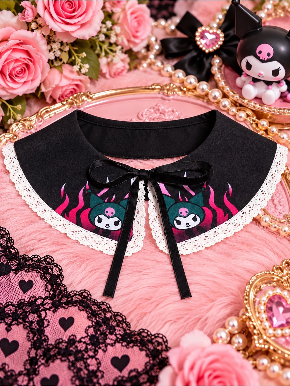 Kuromi Pink Flames Collar.NWT